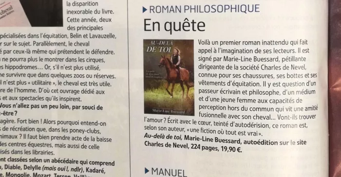 Rédactionnels GP magazine Cheval Pratique pour le Roman AU-DELA DE TOI.